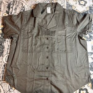Members Mark Olive Womens Medium 100% Lyocell Tencel Camp Shirt Button Front NWT